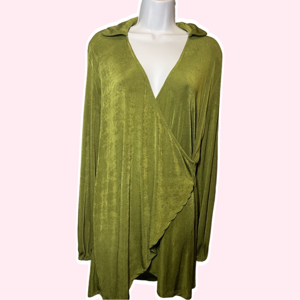 green wrap dress with ballon sleeves